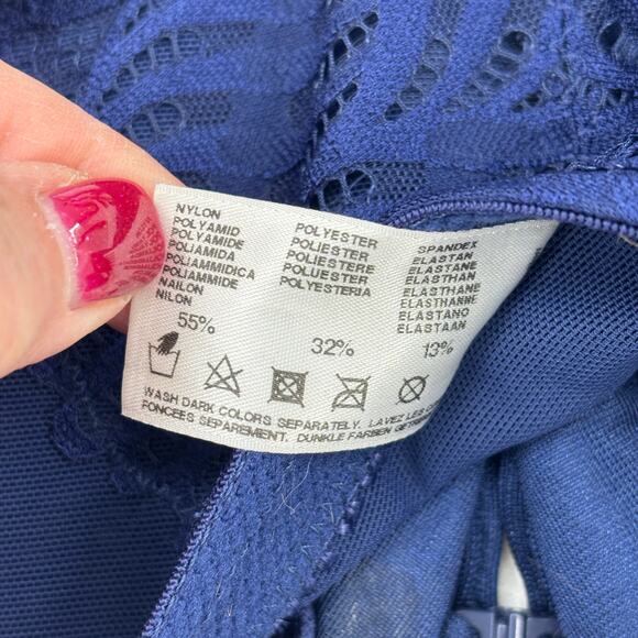 Glamorise Bra Size 38F Navy Blue Wonder Wire Front Close T-Back Lace Underwire - Picture 7 of 7